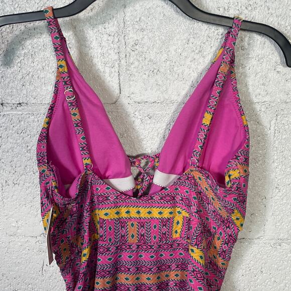 Jessica Simpson Shine Bright Lace Front 1 Piece Swimsuit Tulip Multi Medium - Picture 5 of 12